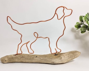 Handmade Wire Golden Retriever on Driftwood, Home Decor, Dog Gifts, Wire Art Decoration, Personalised Gift for Dog Lovers, Puppy Presents