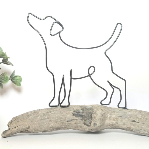 Handmade Wire Labrador Sculpture, Driftwood or Oak Base, Personalised Gift For Dog Lovers