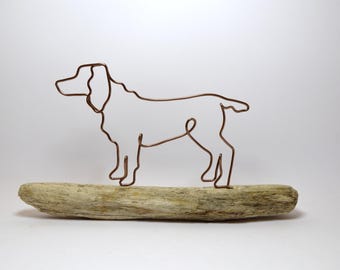 Wire Working Cocker Spaniel on Wood, Handmade Dog Lover Gift