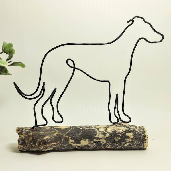 Handmade Wire Greyhound / Lurcher / Whippet on Driftwood, Home Decor, Dog Gifts, Wire Art Decoration, Personalised Gift for Dog Lovers