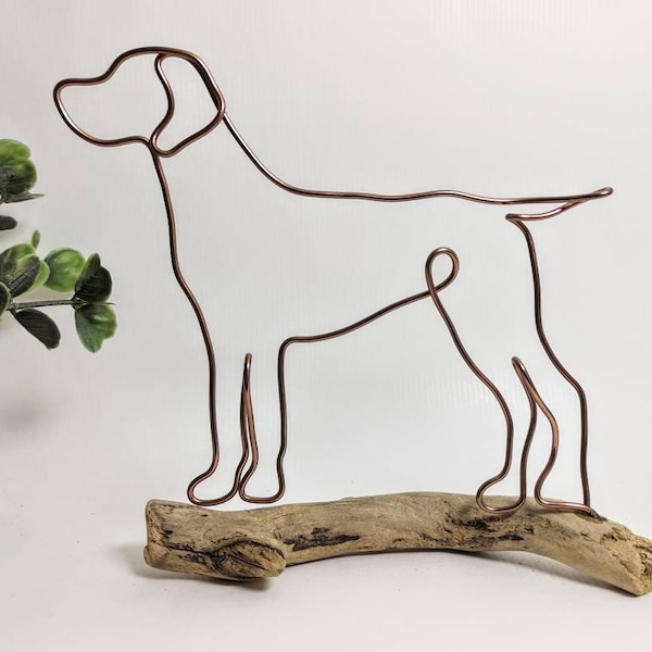 Handmade Wire German Shorthaired Pointer on Driftwood, Home Decor, Dog Gifts, Wire Art Decoration, Personalised Gift for Dog Lovers, GSP