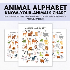 Animal Alphabet Printable, Animal Alphabet Chart, Animals Poster, Printable Animal Art, Nursery Alphabet Wall Art, Educational Animal Poster