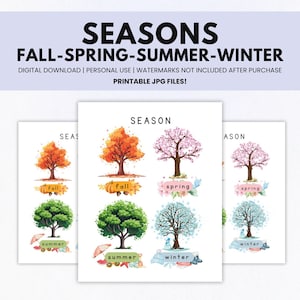 Gráfico de temporada imprimible, arte de pared para niños, educación en el hogar imprimible para niños, decoración del aula, póster de temporada, arte de pared de estaciones, temporada para preescolar