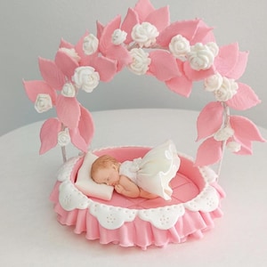 Arch of pink flowers Cake Topper Christening topper girl Cake Topper Baby Shower baptism girl topper cake christening