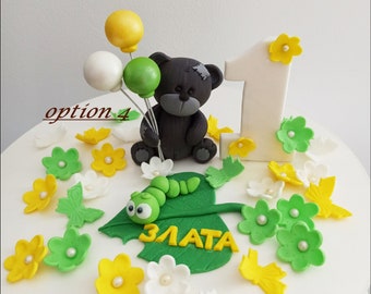 Teddy Bear cake topper Bear with balloons Personalized name Edible Baby shower gift Animal cake topper decor baptism Boy topper for Cake