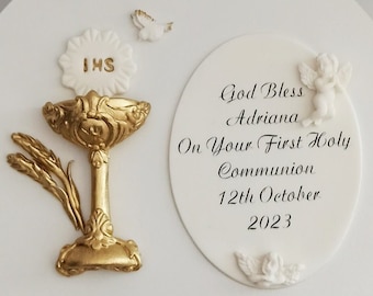 First Holy Communion cake decoration Cake topper Baptism party First Holy Communion Boy or Girl Golden Chalice