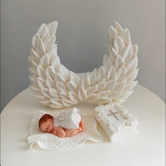 White Angel Wings Cross Baby on Wings Little Angel Cake Topper - Etsy  Denmark