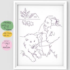 Personalized custom family portrait dog and cat painting, remembrance gift, caricature pet portrait