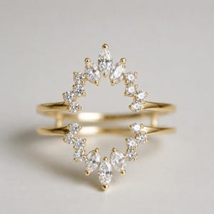 Moissanit ringförstärkare, Marquise och rund ringskydd, Guldskuggband för förlovningsring, Celestial stapelbar vigselring