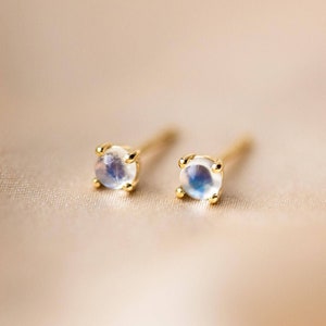14k Solid Gold Moonstone Studs-Tiny/Mini Moonstone Gold Stud Earrings-Dainty/Minimalist Moonstone Stud Earrings-Christmas Gift -Gift For Her