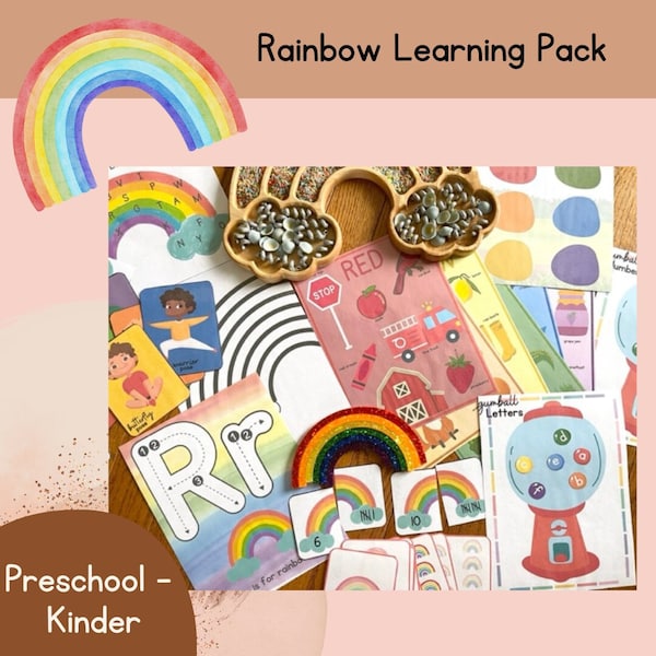 Paquete de aprendizaje temático del arco iris, actividades preescolares de primavera, Montessori, actividades para niños pequeños, imprimibles para educación en el hogar