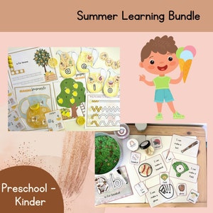May include: A summer learning bundle for preschool and kindergarten children. The bundle includes activities for making lemonade, picking lemons, tracing letters, counting, and learning about baseball. The activities are colorful and engaging, and they are perfect for helping children learn and grow.