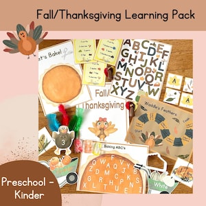 Fall and Thanksgiving Learning Pack, Montessori Activities, Fall Preschool Printables, Alphabet, Numbers, Fine Motor