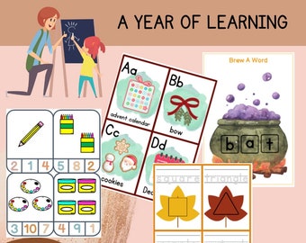 Homeschool Learning Bundle, Preschool printables, Montessori Learning, Alphabet, Numbers, Shapes, Preschool Activities, Unit Studies