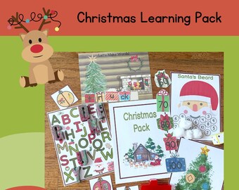 Christmas Learning Pack, Montessori Activities, Christmas Preschool Printables, Alphabet, Numbers, Fine Motor