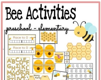 Bee Printables for PreK and Elementary, Bee Bundle, Phonics and Math Activities, Homeschool Unit, Preschool Theme