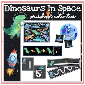 Dinosaurs In Space Printable Activities for Preschool or Toddlers; Preschool or Toddler Learning Activities; Homeschool Printables - DIGITAL