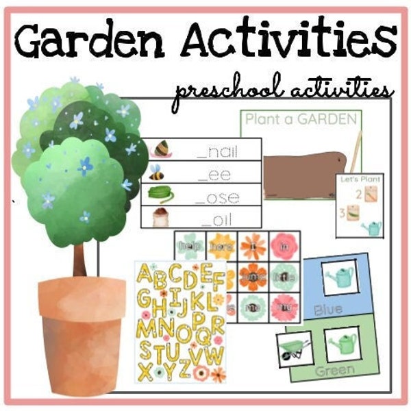 Activités préscolaires de jardin, Imprimables de printemps, Imprimables à la maison, Alphabet, Chiffres, Couleurs, Pack NUMÉRIQUE