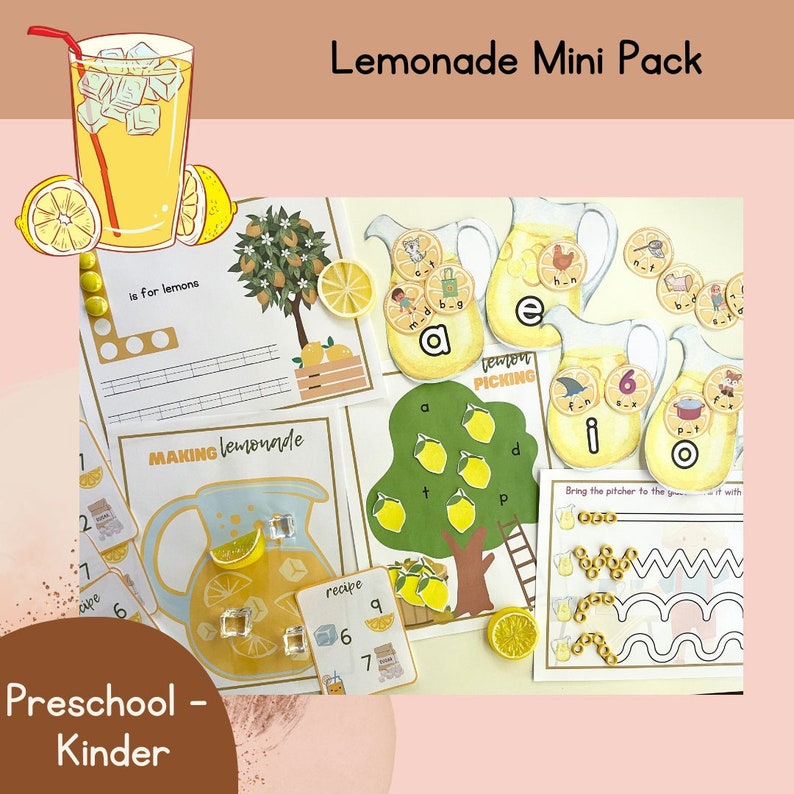 Lemonade Learning Pack, Summer Printables, Preschool Activities for