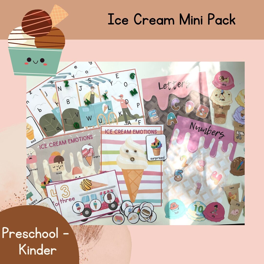 Ice Cream Learning Pack, Summer Printables, Preschool Activities for Summer, Homeschool Unit
