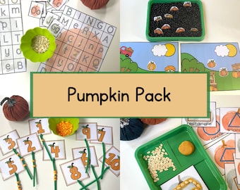 Paquete de aprendizaje preescolar de calabaza, actividades del alfabeto, imprimibles Montessori, números y conteo, imprimibles de educación en el hogar