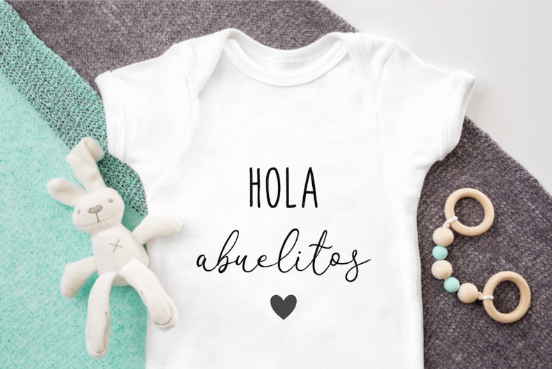 Spanish Espa\u00f1ol Pregnancy Announcement Bodysuit Hola Abuelitos Baby Bodysuit Onesie