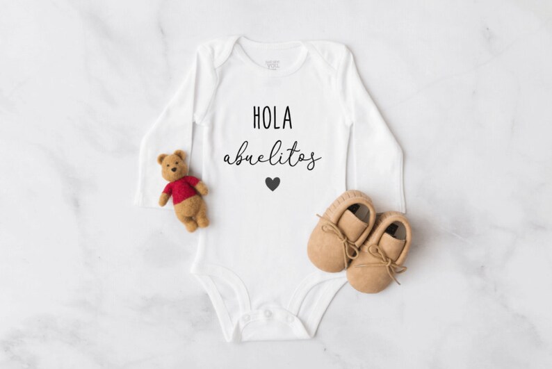 Spanish Espa\u00f1ol Pregnancy Announcement Bodysuit Hola Abuelitos Baby Bodysuit Onesie