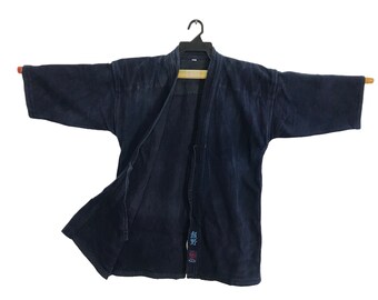 Vintage Sashiko Kimono Japanese Traditional Noragi Haori Hanten Jinbei Cardigan Happi Jacket Indigo Denim R332 Indigo