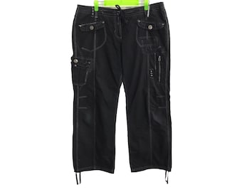 Vintage Authentic Next Japanese Brand Black Cargo Pant Multi Pocket Inspired Designer Fashion Unisex Winter Wear Size 37 36 Streetwear L756