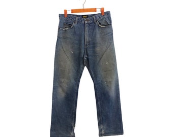 Vintage 90s Schott NYC Distressed Denim Jeans Indigo Straight Cut Size Waist 30 Inspired Designer Streetwear K739