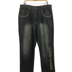 Vintage Japanese Brand Phat Farm Jeans Faded Distressed Denim Jeans Indigo Straight Cut Size Waist 36 Inspired Designer Streetwear R391
