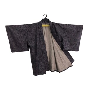 Vintage Kimono japanische traditionelle Noragi Haori Hanten Jinbei Strickjacke Happi Jacke Blätter Motive L810 Schwarz