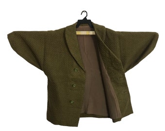 Vintage Uppawari Padded Kimono Japanese Traditional Noragi Haori Hanten Jinbei Cardigan Happi Jacket Motifs Art R334 XL