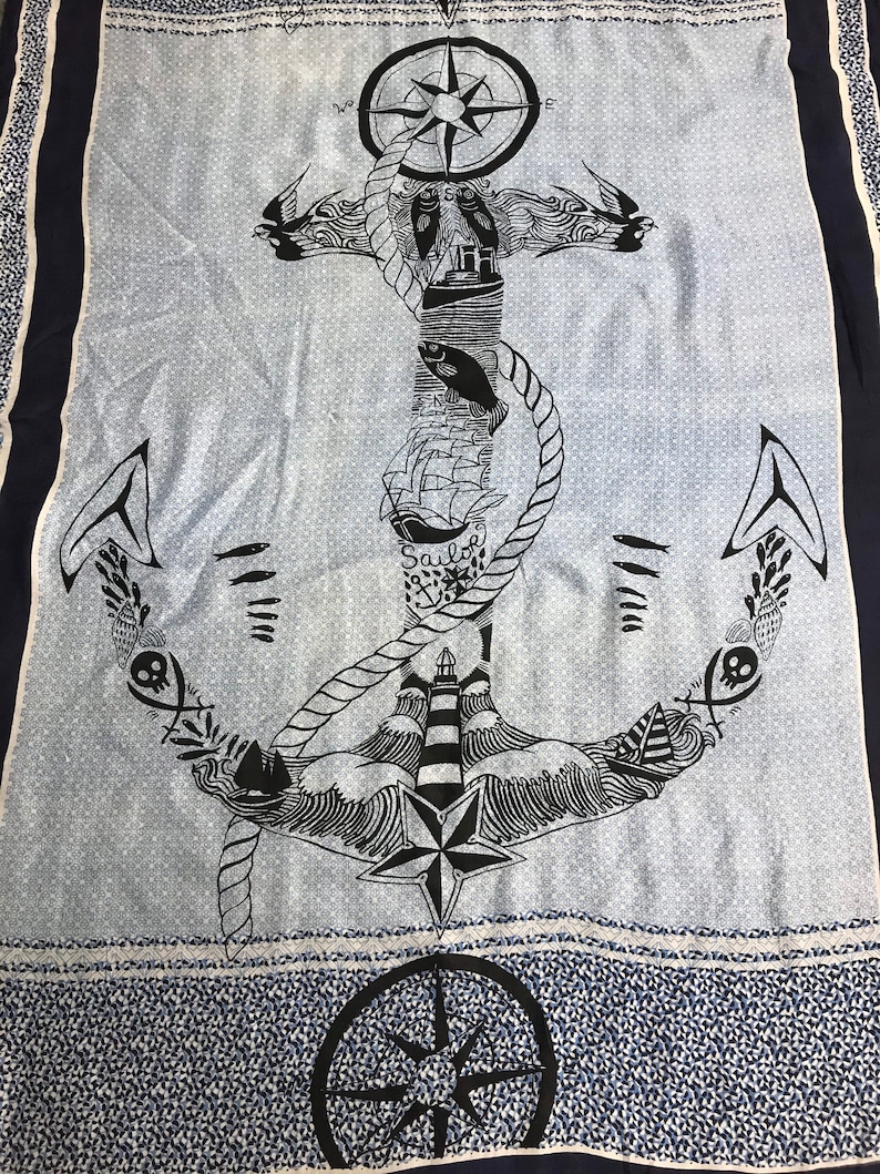 Vintage Silk Scarf Sailor Big Printed Nice Printed Scarf Classic Tools Motif Luxury Fashion Inspired Designer Brand Accessories L572