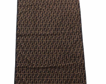 Fendi Teleria Beach Authentic Brown Nova Checked Monogram Towel In Black 100% Cotton With Handkerchief Free Gift 48.5’’ x 24.5’’