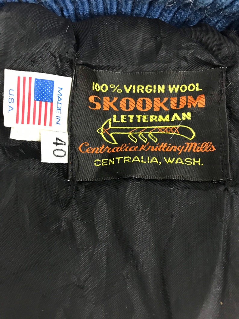 Vintage Skookum Letterman Centralia Knitting Mills USA Varsity Jacket Snap Button Style Fashion Inspired Designer XL L Streetwear M167