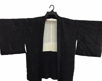 Vintage Kimono japanische traditionelle Noragi Haori Hanten Jinbei Strickjacke Happi Jacke Plain Floral Art H587 Schwarz