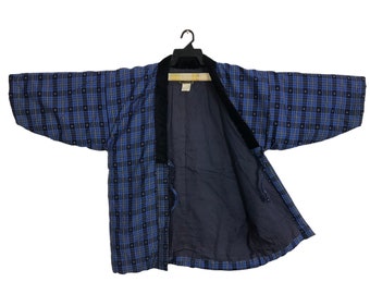 Vintage gepolsterte Kimono japanische traditionelle Noragi Haori Hanten Jinbei Strickjacke Happi Jacke kariert kariert Design Art R297