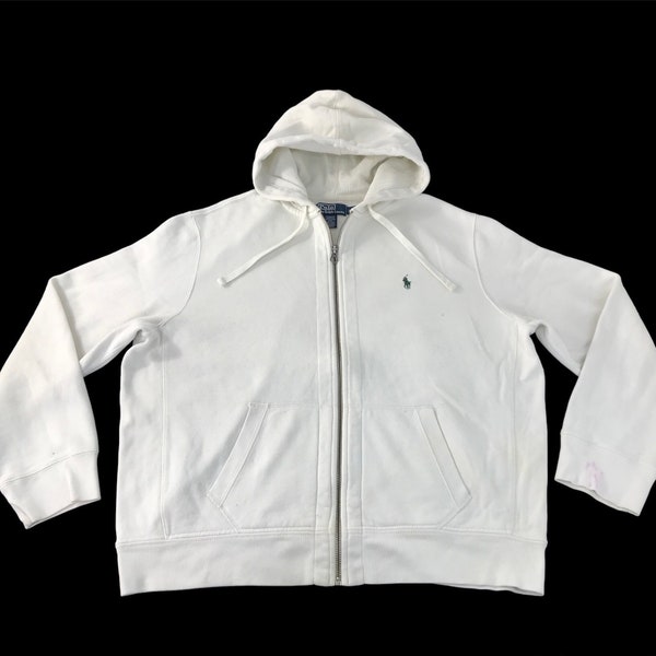 Vintage Polo by Ralph Lauren White Sweatshirt Hoodies Jacket Full Zipper Big Pocket Designer Brand Streetwear Unisex Wear XXL R076