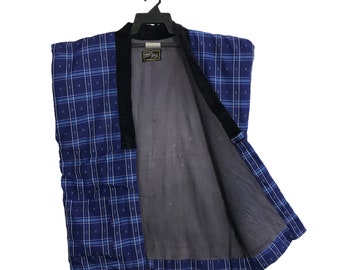 Vintage Kimono japanische traditionelle Noragi Haori Hanten Jinbei Strickjacke Happi Jacke karierte karierte Kunst R296 ärmellose Weste