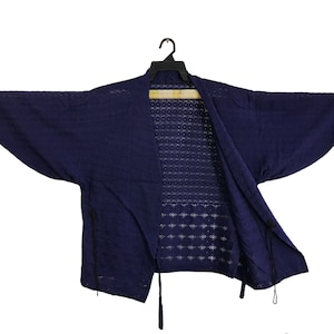 Vintage Uppawari Kimono Japanese Traditional Noragi Haori Hanten Jinbei Cardigan Happi Jacket Checked Oval Design Art R269