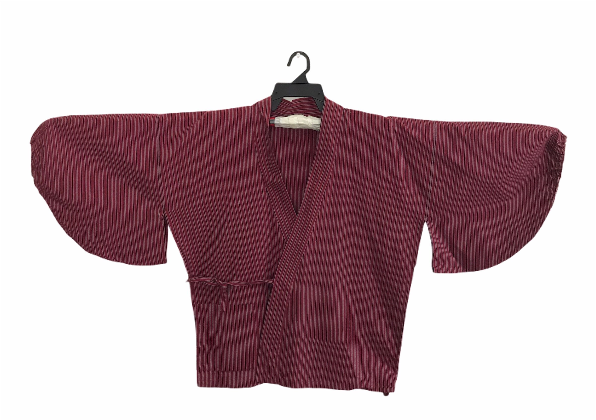 Vintage Kimono japonés tradicional Noragi Haori Hanten Jinbei Cardigan Happi chaqueta motivos a rayas arte H963 granate