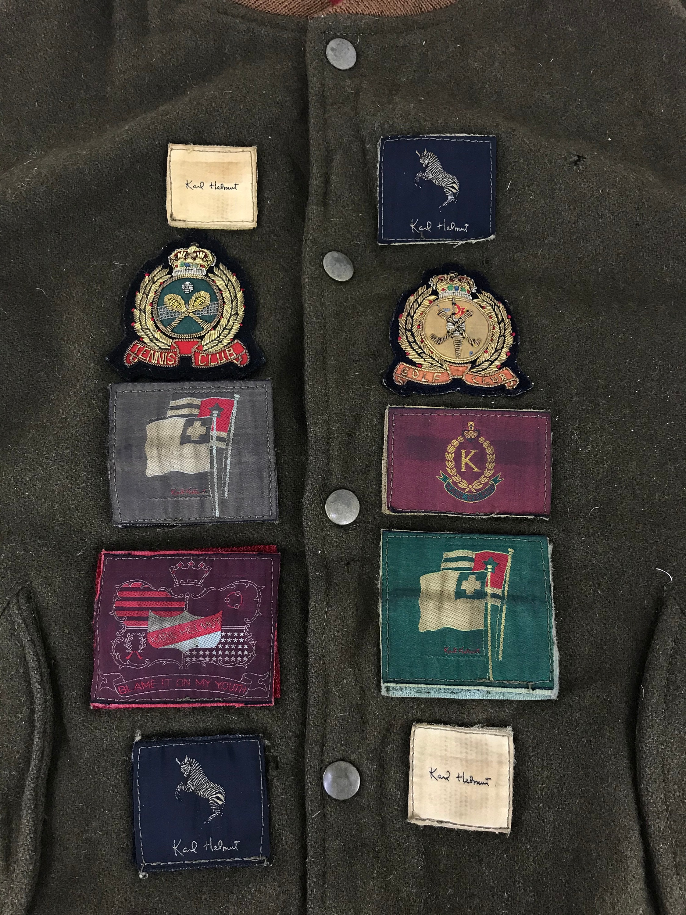 Karl Helmut スカジャン Vintage Karl Helmut Varsity Leather Wool Jacket Snap Button Many