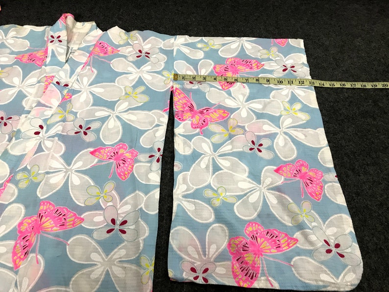 Vintage Kimono Japanese Traditional Noragi Haori Hanten Jinbei Cardigan Happi Jacket Floral Art H794 WhiteLight Blue