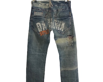 Vintage Japanese Brand Piko Aloha Distressed Denim Jeans Indigo Straight Cut Size Waist 32 Inspired Designer Streetwear R392