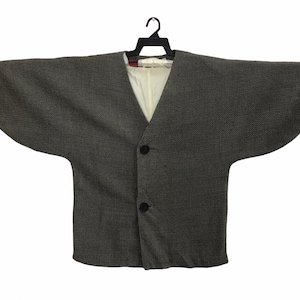 Vintage Kimono Wool Material Japanese Traditional Noragi Haori Hanten Jinbei Cardigan Happi Jacket Knitting Motifs L712 Dark Green