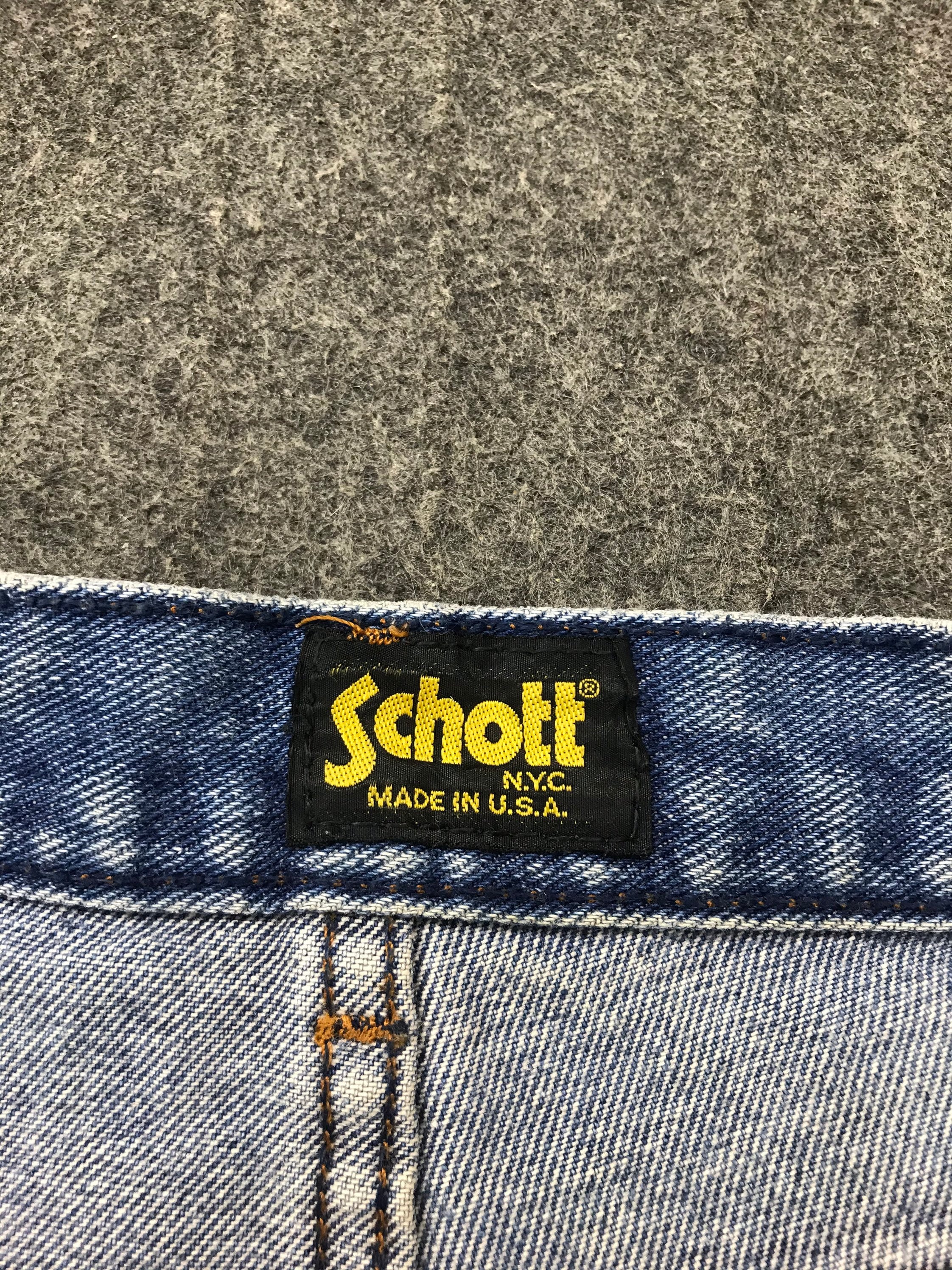 Vintage 90s Schott NYC Distressed Denim Jeans Indigo Straight Cut