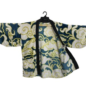 Vintage Kimono Japanese Traditional Noragi Haori Hanten Jinbei Cardigan Happi Jacket Plaid Floral Spiral Art Motifs Design Streetwear R532s