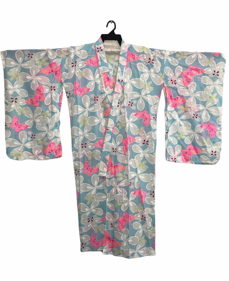 Vintage Kimono Japanese Traditional Noragi Haori Hanten Jinbei Cardigan Happi Jacket Floral Art H794 WhiteLight Blue