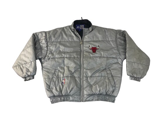 Vintage NBA Starter Chicago Bulls Grey Puffer Quilted Jacket